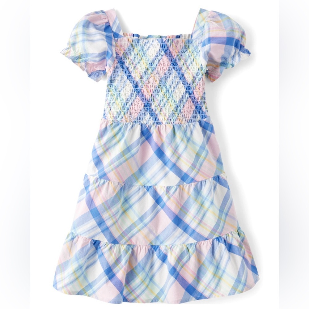 NWT Plaid Poplin Tiered Dress
